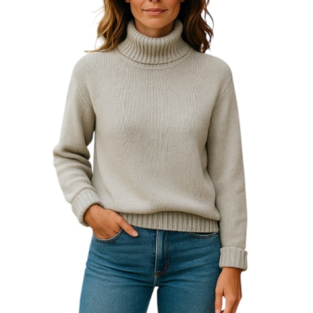 VINTAGE Polo Jeans Co Ralph Lauren Grey Italian Wool Turtleneck Sweater Prep L